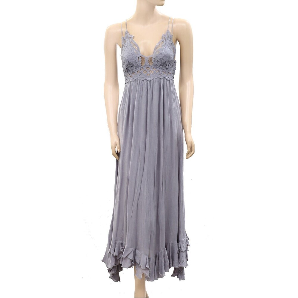 Free People FP One "Adella" Slip Crochet Lace Long Maxi Dress Smocked XS 288295 - Picture 5 of 8